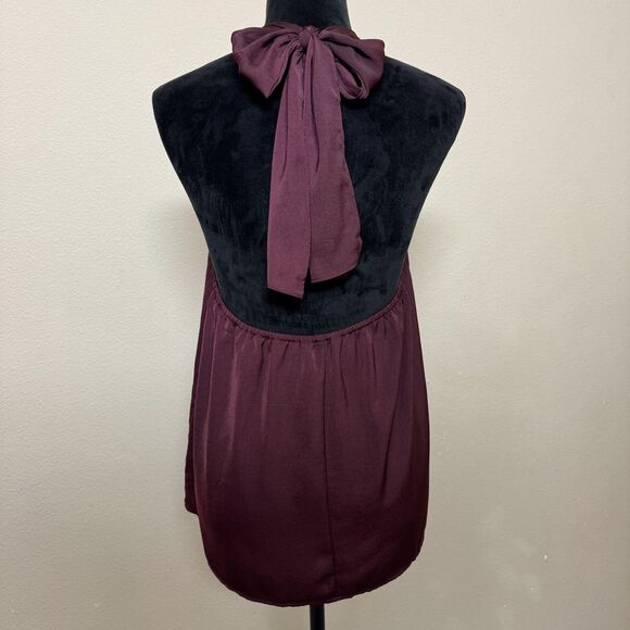Banana Republic Top Womens Medium Pinot Noir Burgundy Halter Tie Neck Bow Back - Picture 2 of 14